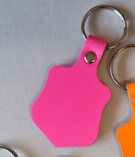 Leather Key Fob / Key Ring - Shield - Various Colours - Qty Options (Fluorescent Pink, 5)